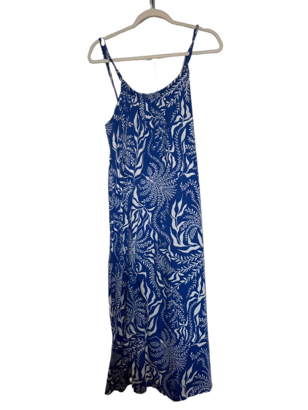 Blue & White Tropical Print Maxi Dress